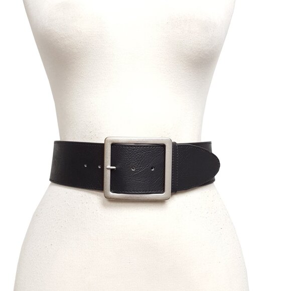 Wide Width Belt with Square Silver Buckle - Picture 2 of 3
